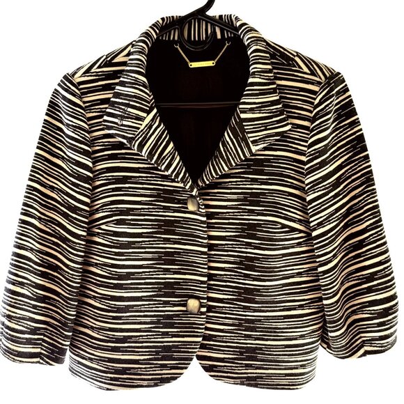Trina Turk Jackets & Blazers - Trina Turk Jacket Size 6 Black Cream Abstract Cropped Blazer Vintage USA Made